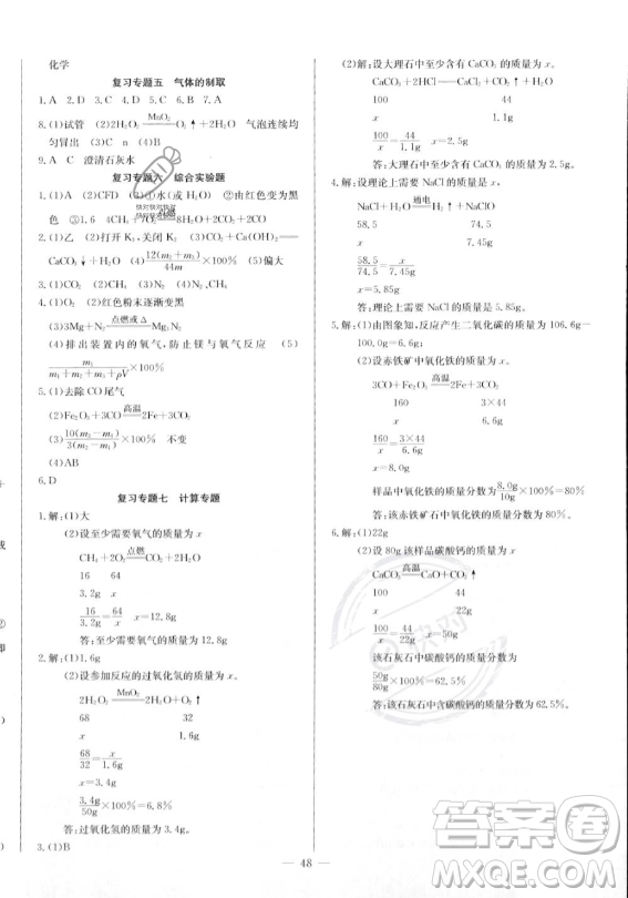 長江少年兒童出版社2023思維新觀察九年級全冊化學(xué)人教版答案