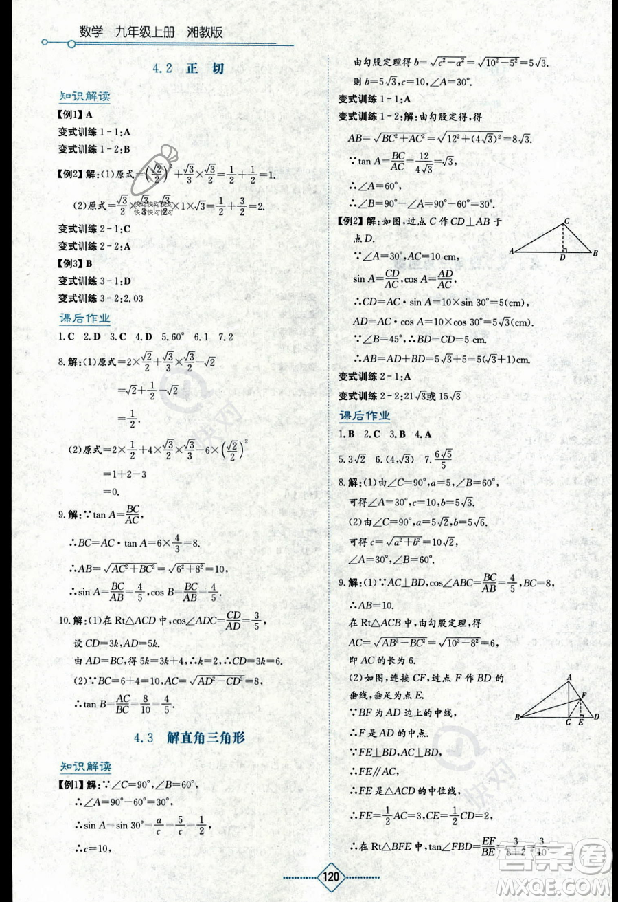 湖南教育出版社2023學(xué)法大視野九年級(jí)上冊(cè)數(shù)學(xué)湘教版答案