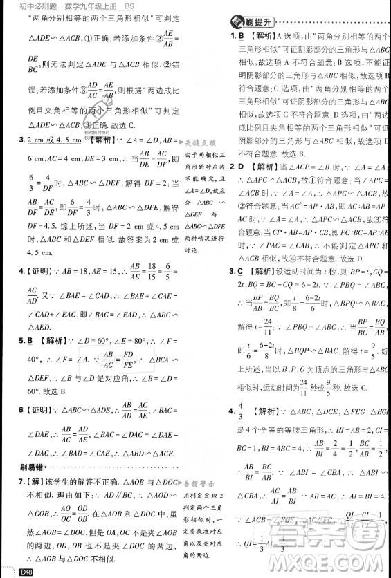 開明出版社2024屆初中必刷題九年級(jí)上冊(cè)數(shù)學(xué)北師大版答案