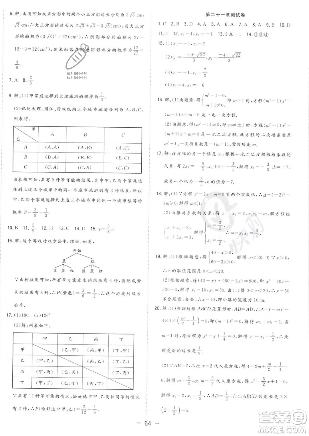 合肥工業(yè)大學(xué)出版社2023年秋季全頻道課時作業(yè)九年級上冊數(shù)學(xué)人教版答案