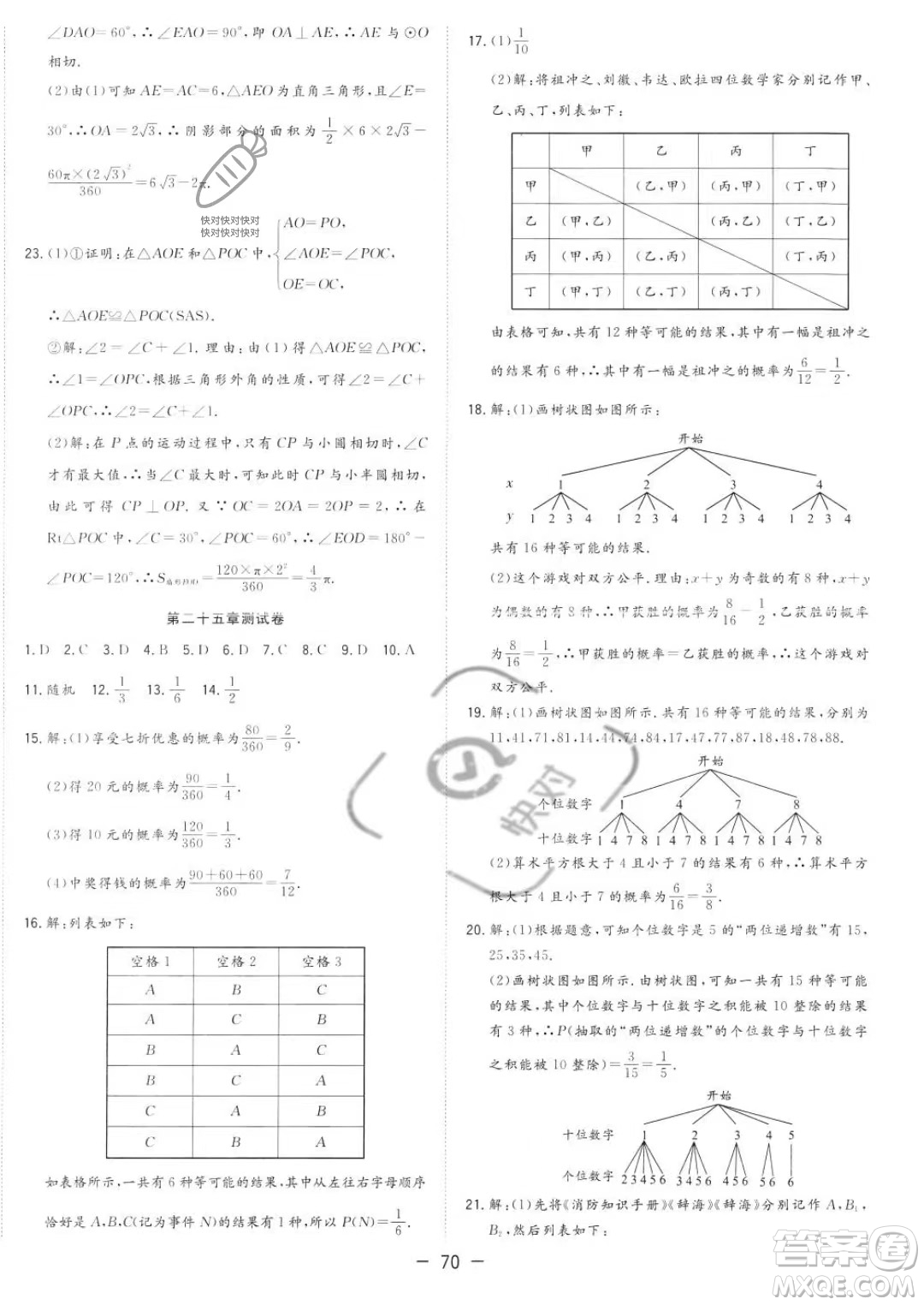 合肥工業(yè)大學(xué)出版社2023年秋季全頻道課時作業(yè)九年級上冊數(shù)學(xué)人教版答案