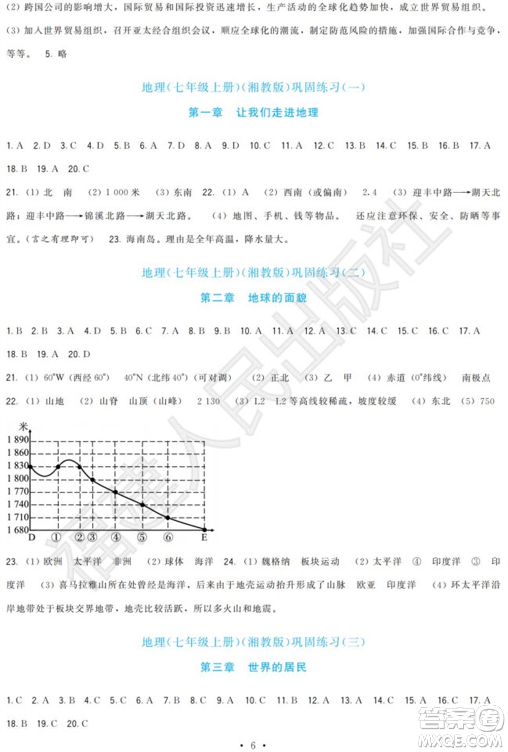 福建人民出版社2023年秋季頂尖課課練七年級地理上冊湘教版參考答案