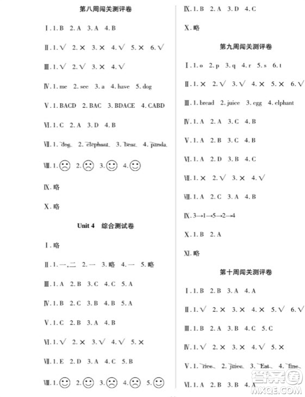 天津科學(xué)技術(shù)出版社2023年秋季狀元大考卷三年級(jí)英語上冊(cè)人教版參考答案