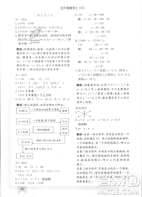 龍門書局2023年秋季黃岡小狀元作業(yè)本五年級上冊數(shù)學(xué)人教版答案