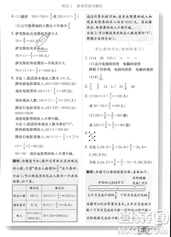 龍門書局2023年秋季黃岡小狀元作業(yè)本六年級上冊數(shù)學(xué)人教版答案