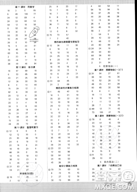 江西教育出版社2023年秋季陽光同學(xué)計算小達(dá)人二年級上冊數(shù)學(xué)人教版答案