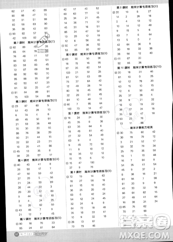 江西教育出版社2023年秋季陽光同學(xué)計算小達(dá)人二年級上冊數(shù)學(xué)人教版答案