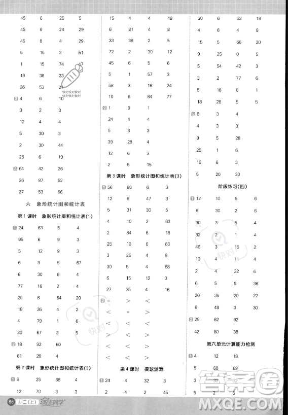 江西教育出版社2023年秋季陽(yáng)光同學(xué)計(jì)算小達(dá)人二年級(jí)上冊(cè)數(shù)學(xué)冀教版答案