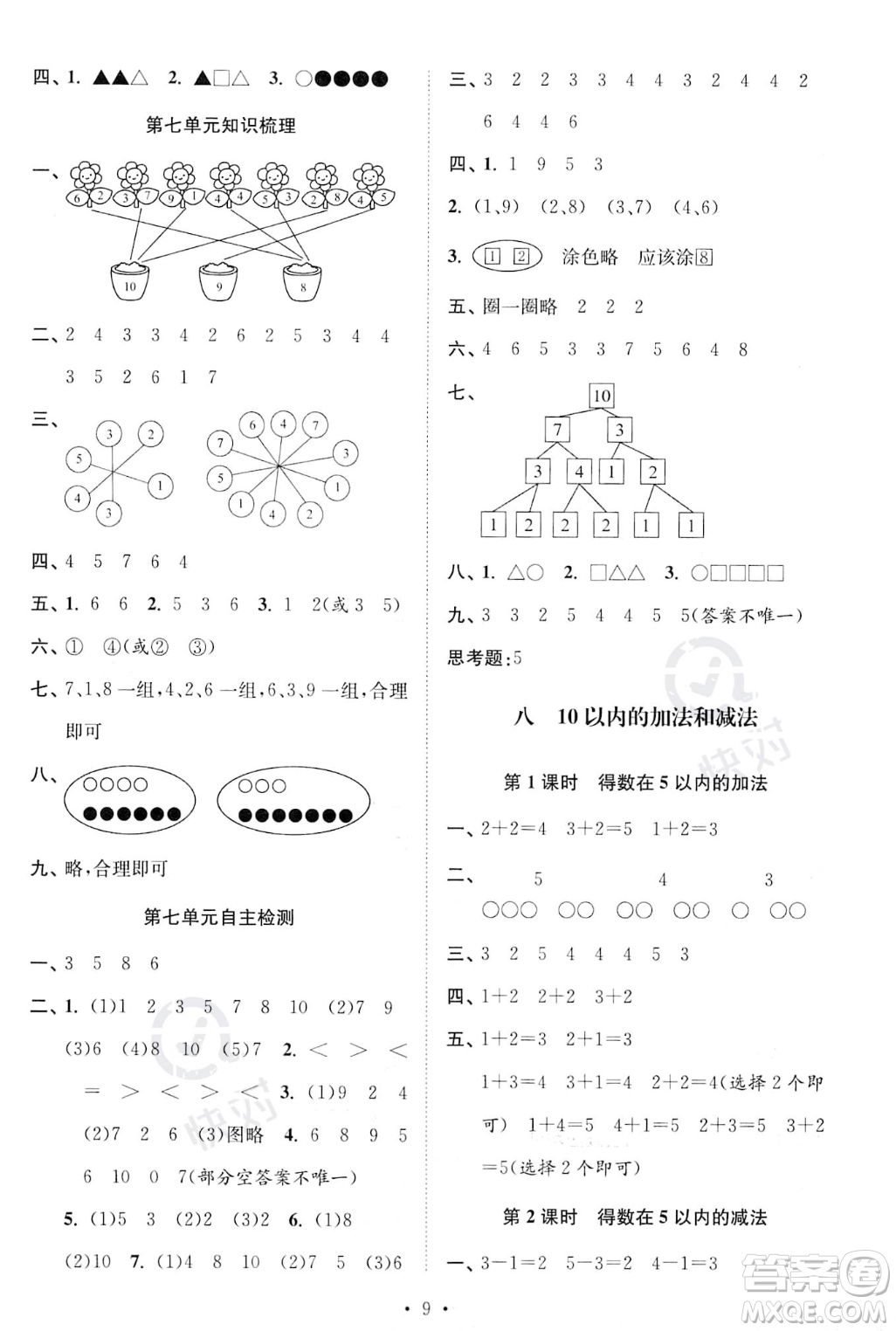 江蘇鳳凰美術(shù)出版社2023年秋季創(chuàng)新課時(shí)作業(yè)本一年級(jí)上冊(cè)數(shù)學(xué)江蘇版答案