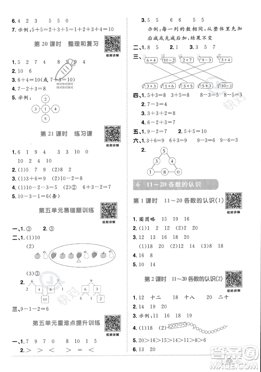 江西教育出版社2023年秋季陽(yáng)光同學(xué)課時(shí)優(yōu)化作業(yè)一年級(jí)上冊(cè)數(shù)學(xué)人教版答案