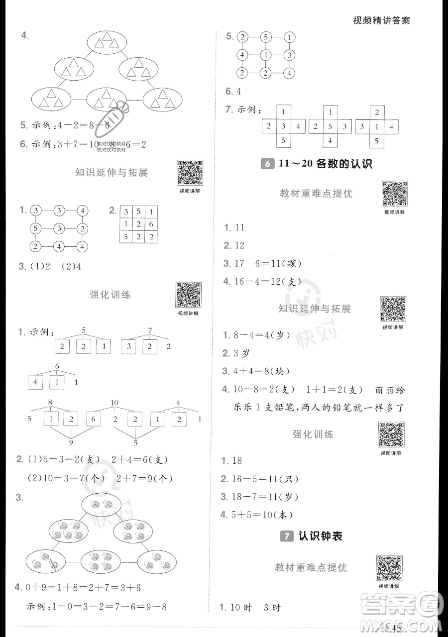 江西教育出版社2023年秋季陽(yáng)光同學(xué)課時(shí)優(yōu)化作業(yè)一年級(jí)上冊(cè)數(shù)學(xué)人教版答案