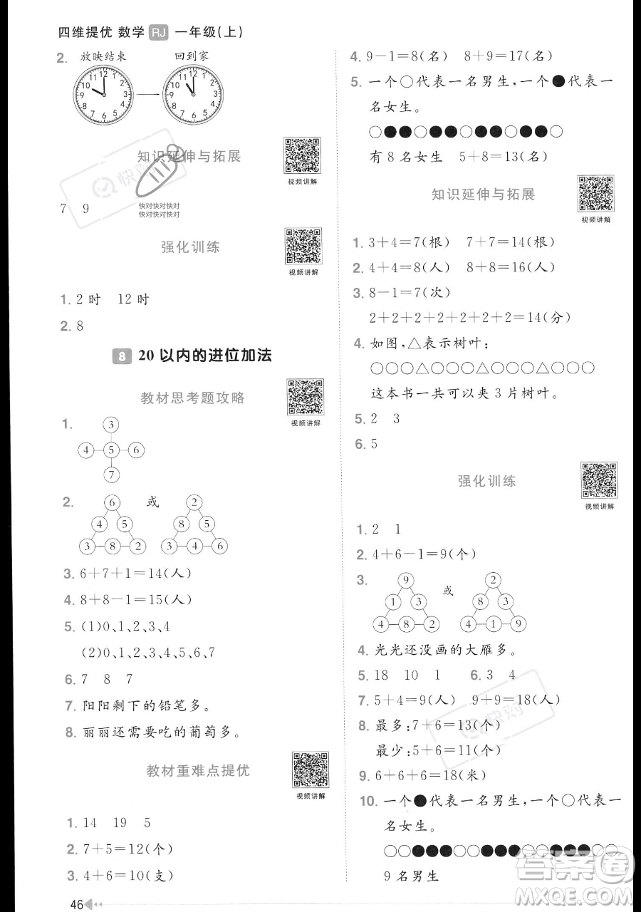 江西教育出版社2023年秋季陽(yáng)光同學(xué)課時(shí)優(yōu)化作業(yè)一年級(jí)上冊(cè)數(shù)學(xué)人教版答案