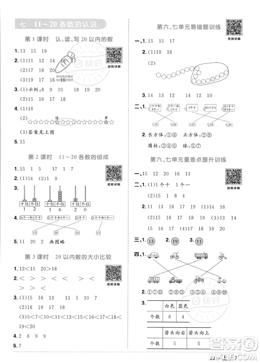 江西教育出版社2023年秋季陽光同學(xué)課時(shí)優(yōu)化作業(yè)一年級上冊數(shù)學(xué)冀教版答案