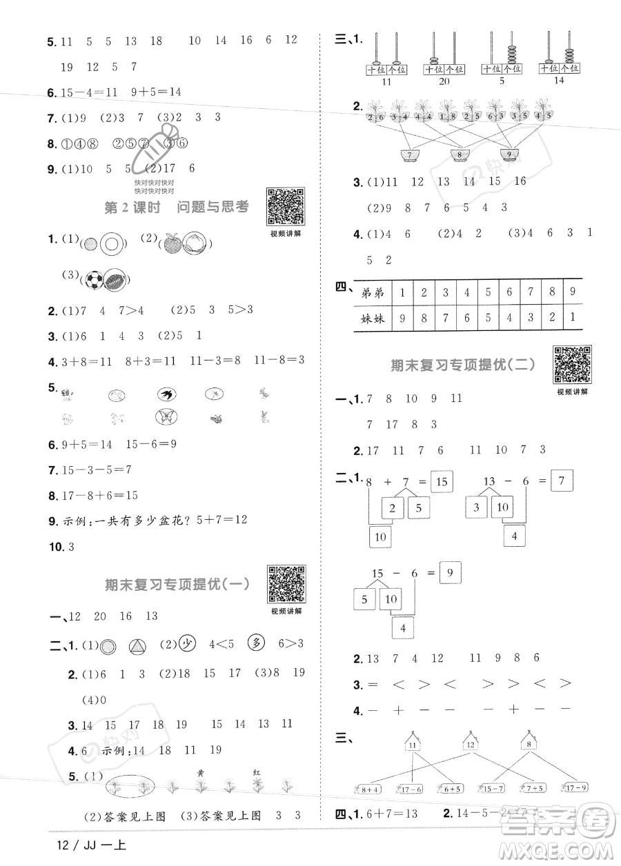 江西教育出版社2023年秋季陽光同學(xué)課時(shí)優(yōu)化作業(yè)一年級上冊數(shù)學(xué)冀教版答案