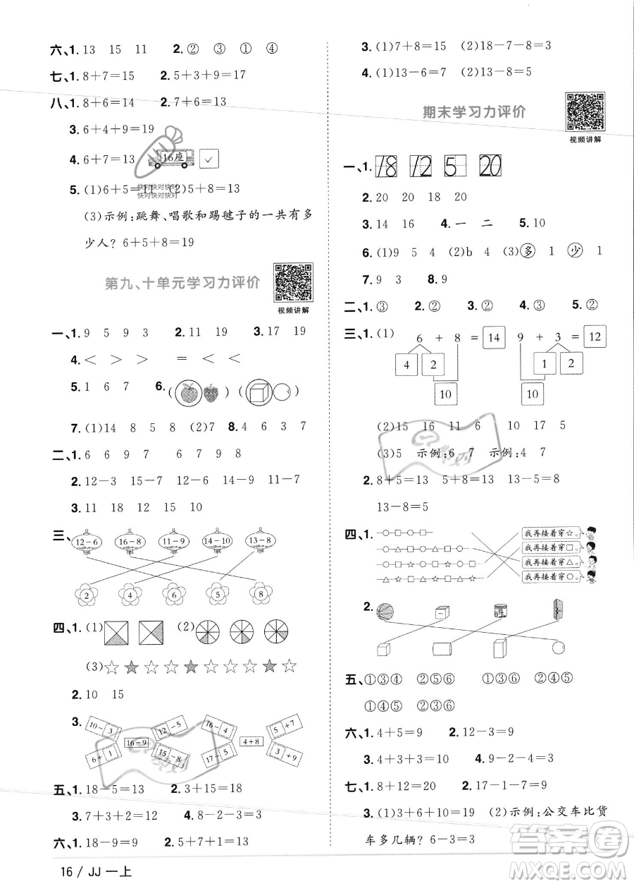 江西教育出版社2023年秋季陽光同學(xué)課時(shí)優(yōu)化作業(yè)一年級上冊數(shù)學(xué)冀教版答案