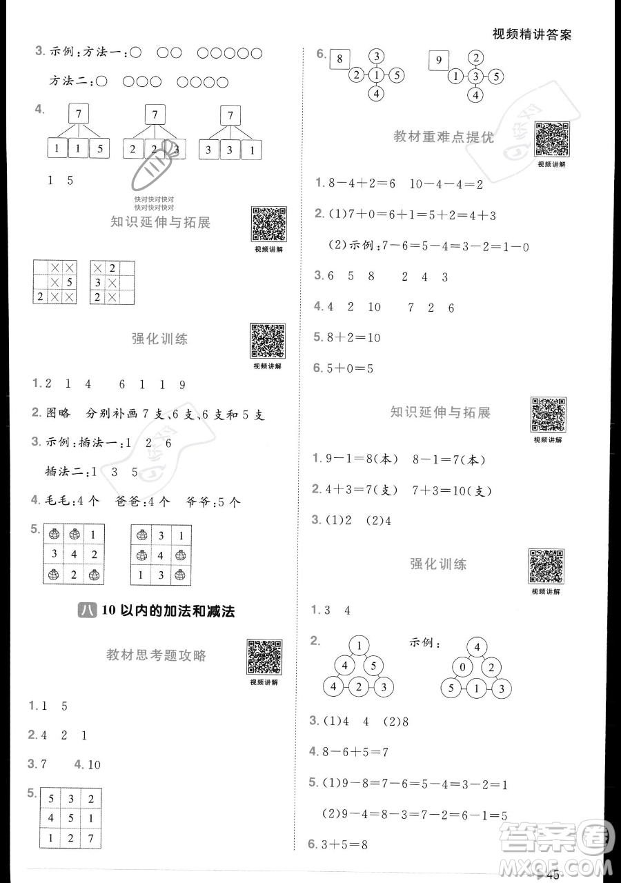 江西教育出版社2023年秋季陽光同學課時優(yōu)化作業(yè)一年級上冊數(shù)學蘇教版答案