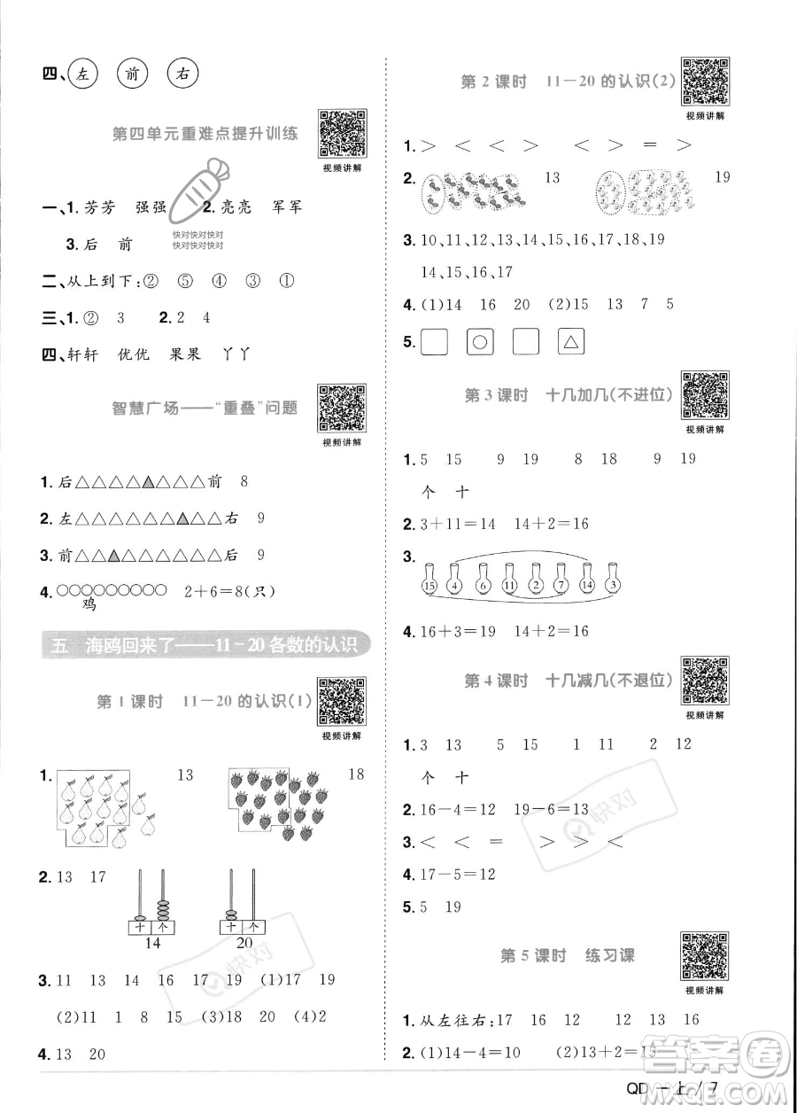 江西教育出版社2023年秋季陽(yáng)光同學(xué)課時(shí)優(yōu)化作業(yè)一年級(jí)上冊(cè)數(shù)學(xué)青島版答案