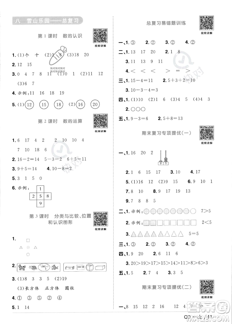 江西教育出版社2023年秋季陽(yáng)光同學(xué)課時(shí)優(yōu)化作業(yè)一年級(jí)上冊(cè)數(shù)學(xué)青島版答案