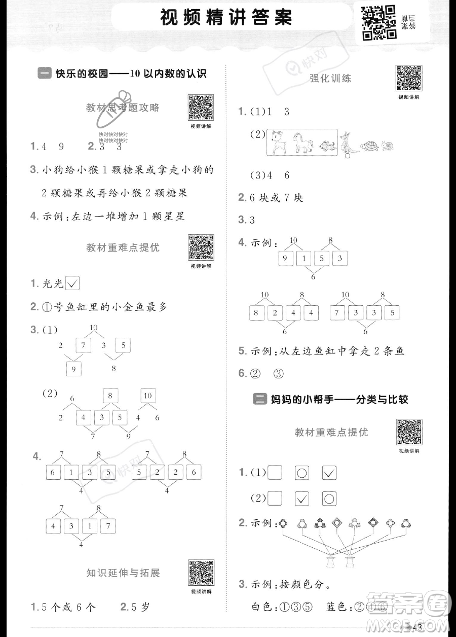 江西教育出版社2023年秋季陽(yáng)光同學(xué)課時(shí)優(yōu)化作業(yè)一年級(jí)上冊(cè)數(shù)學(xué)青島版答案