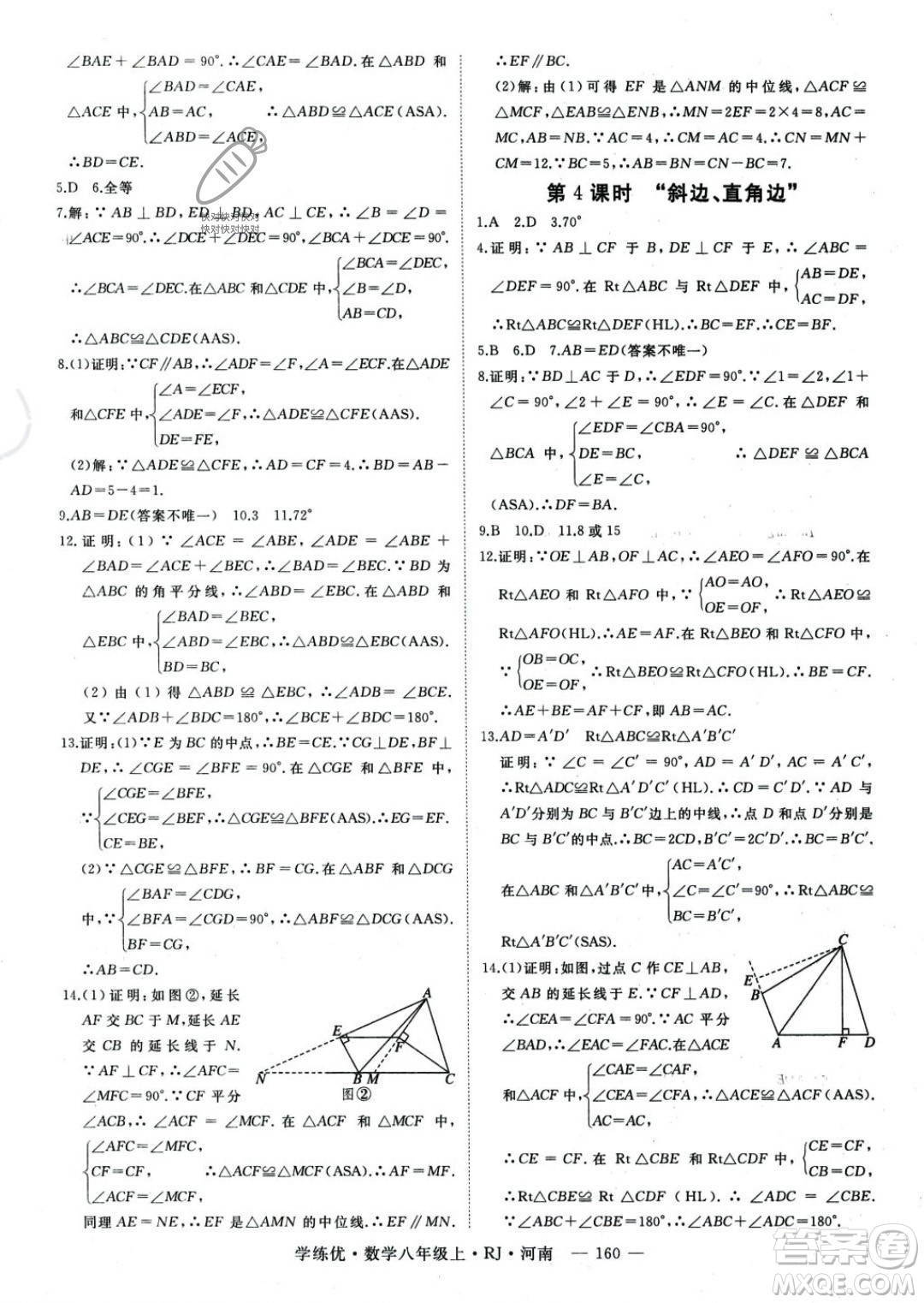 武漢出版社2023年秋季學(xué)練優(yōu)八年級上冊數(shù)學(xué)人教版河南專版答案