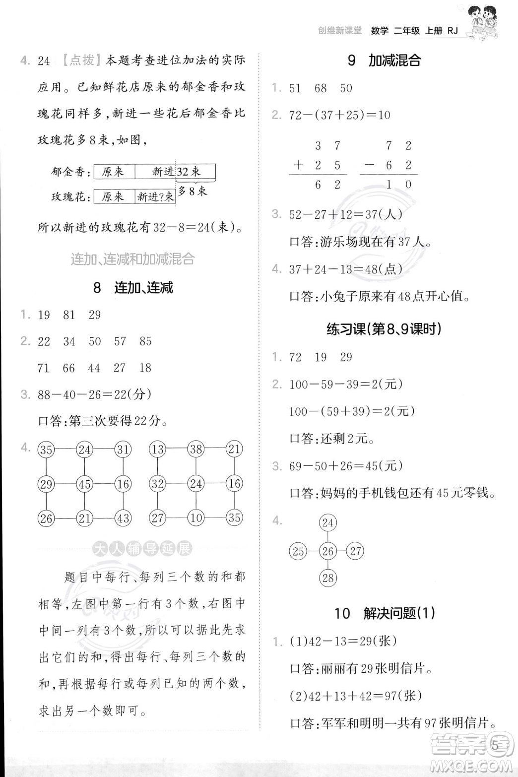 江西人民出版社2023年秋季王朝霞創(chuàng)維新課堂二年級(jí)上冊(cè)數(shù)學(xué)人教版答案