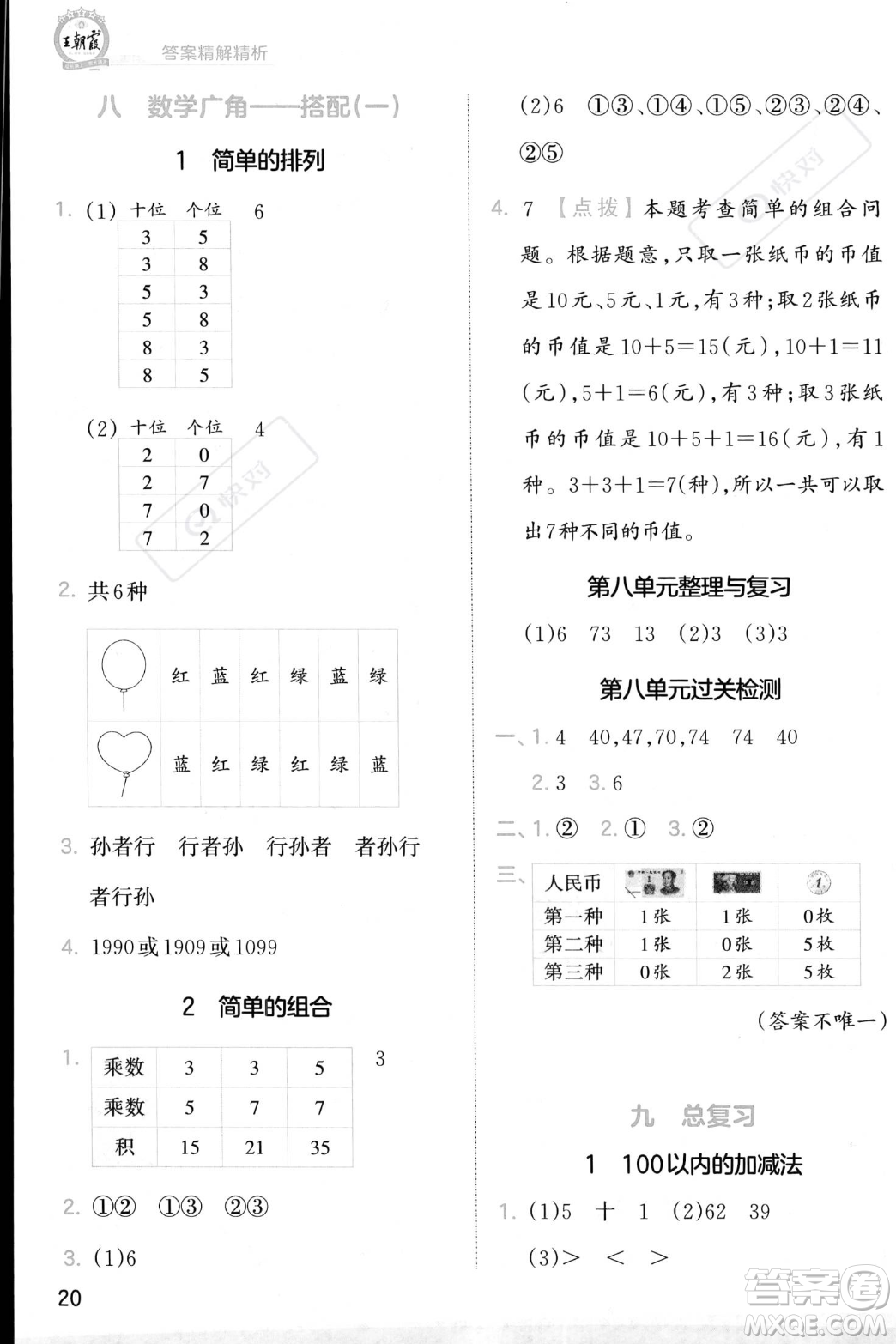 江西人民出版社2023年秋季王朝霞創(chuàng)維新課堂二年級(jí)上冊(cè)數(shù)學(xué)人教版答案