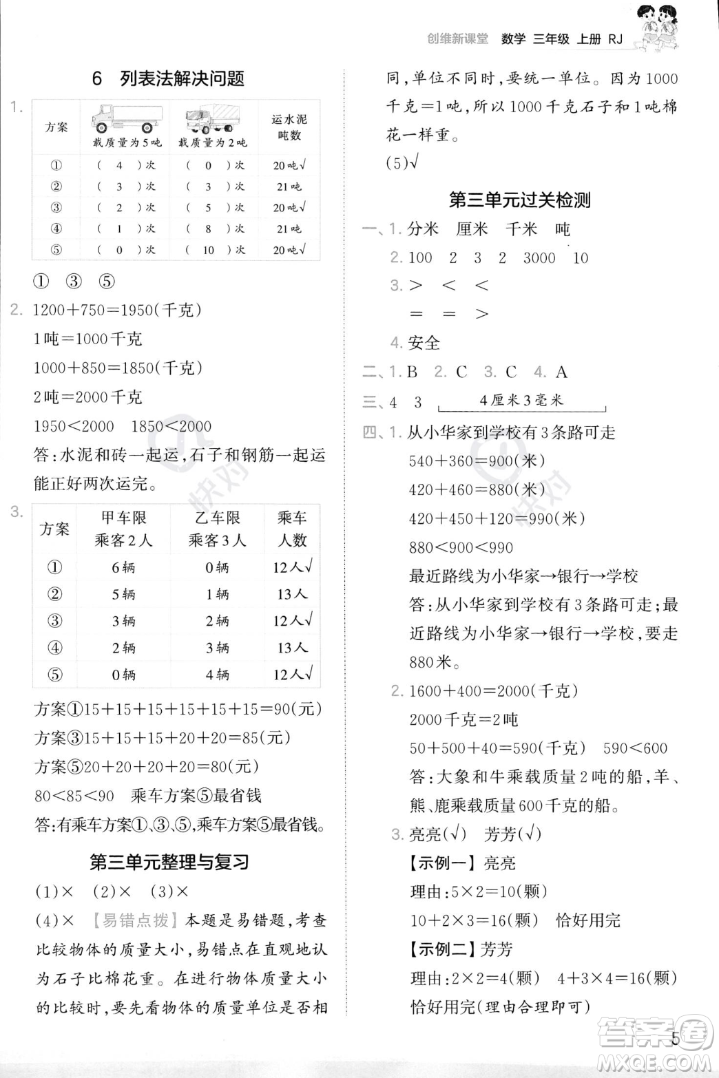 江西人民出版社2023年秋季王朝霞創(chuàng)維新課堂三年級上冊數(shù)學(xué)人教版答案