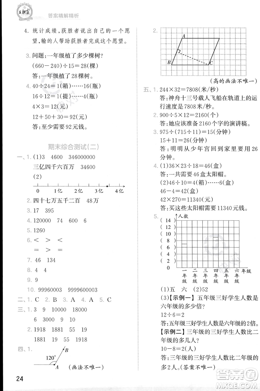 江西人民出版社2023年秋季王朝霞創(chuàng)維新課堂四年級上冊數(shù)學(xué)人教版答案