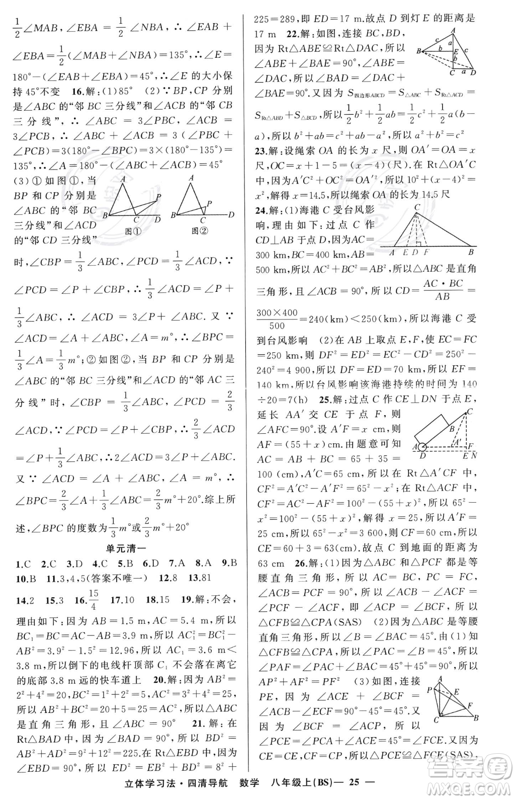 新疆青少年出版社2023年秋季四清導(dǎo)航八年級(jí)上冊(cè)數(shù)學(xué)北師大版遼寧專版答案