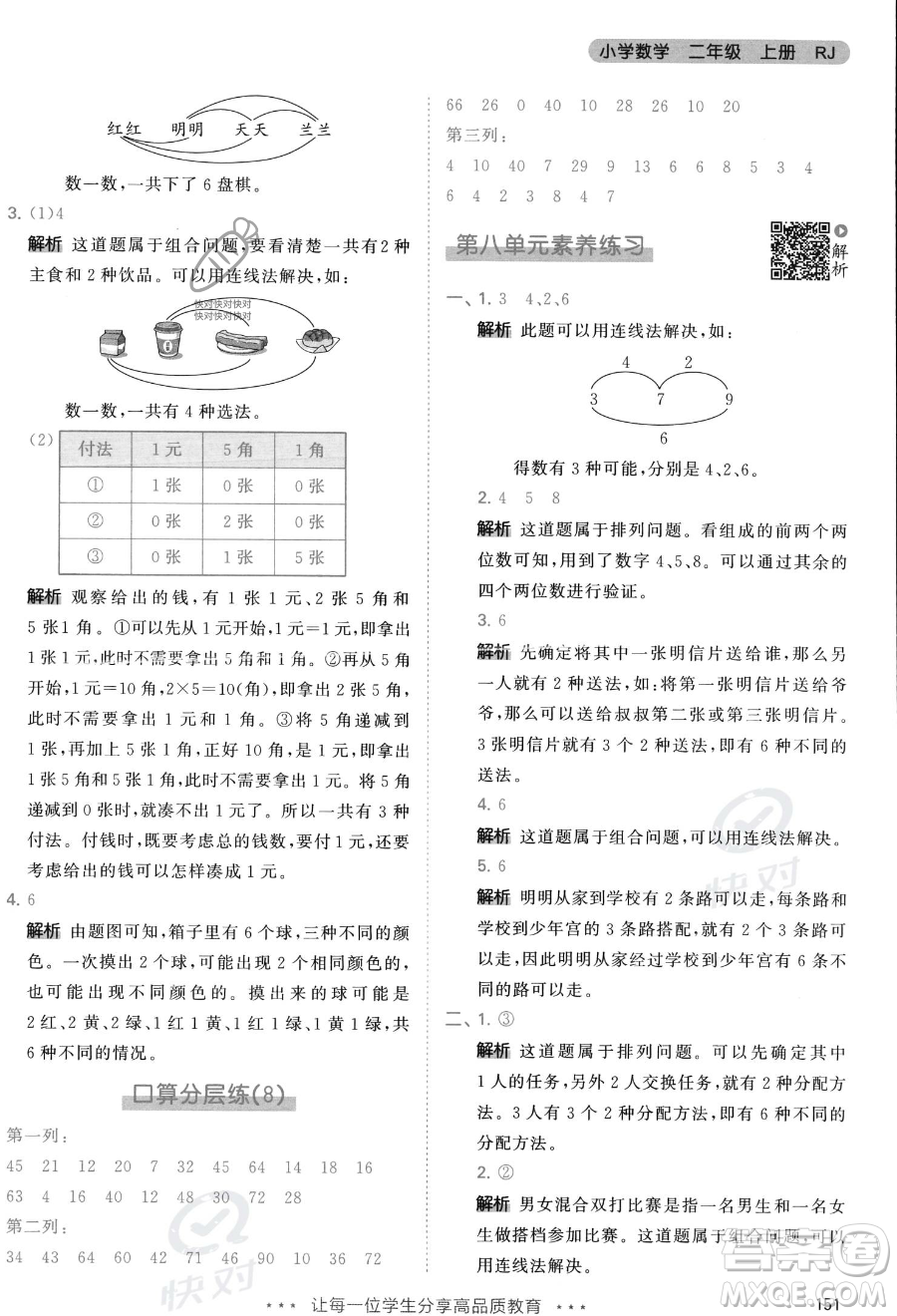 教育科學出版社2023年秋季53天天練二年級上冊數學人教版答案