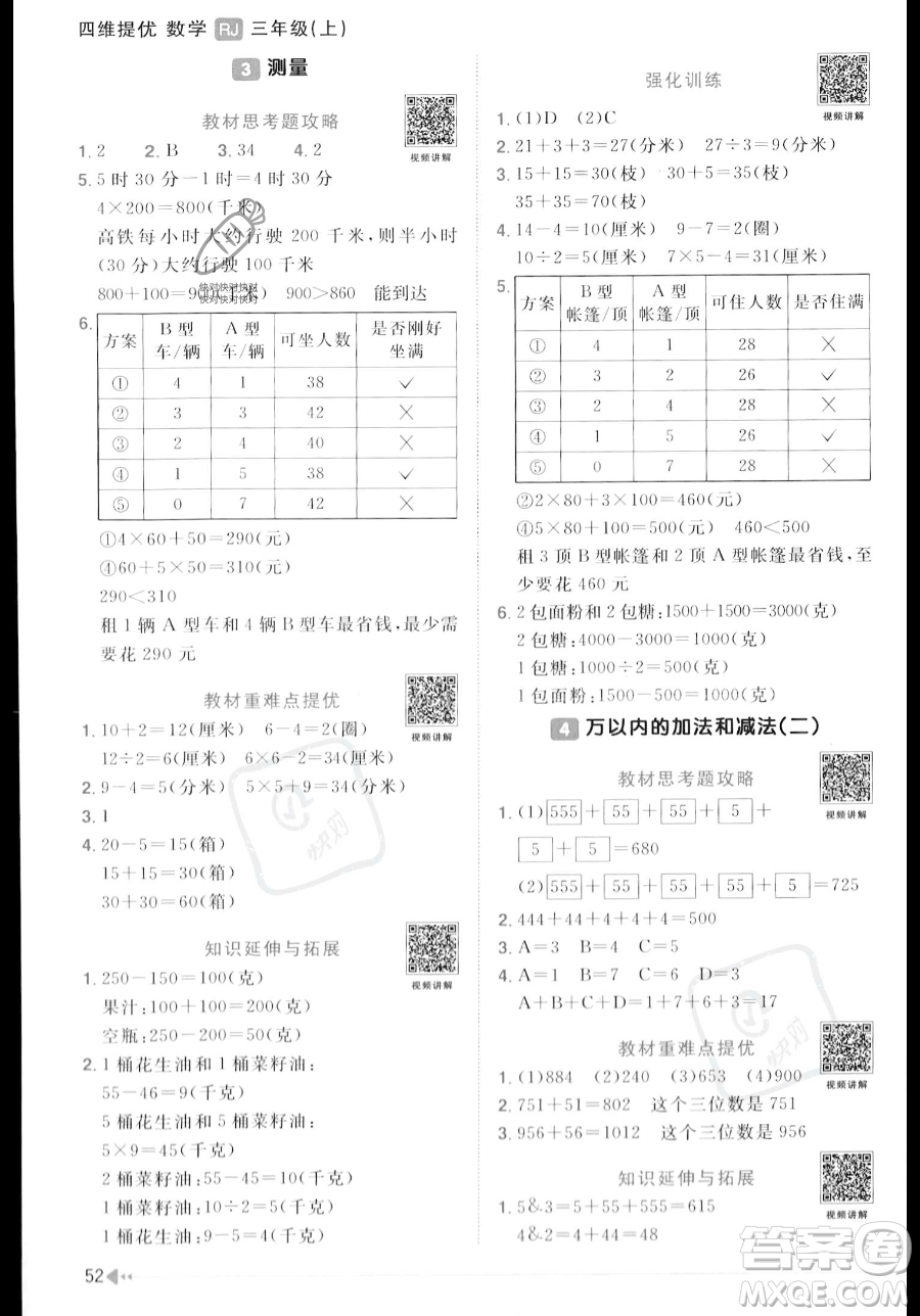 江西教育出版社2023年秋季陽光同學課時優(yōu)化作業(yè)三年級上冊數(shù)學人教版答案