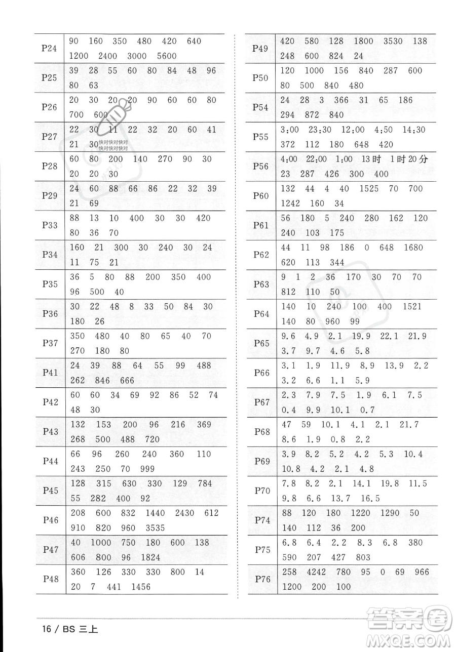 江西教育出版社2023年秋季陽光同學(xué)課時優(yōu)化作業(yè)三年級上冊數(shù)學(xué)北師大版答案