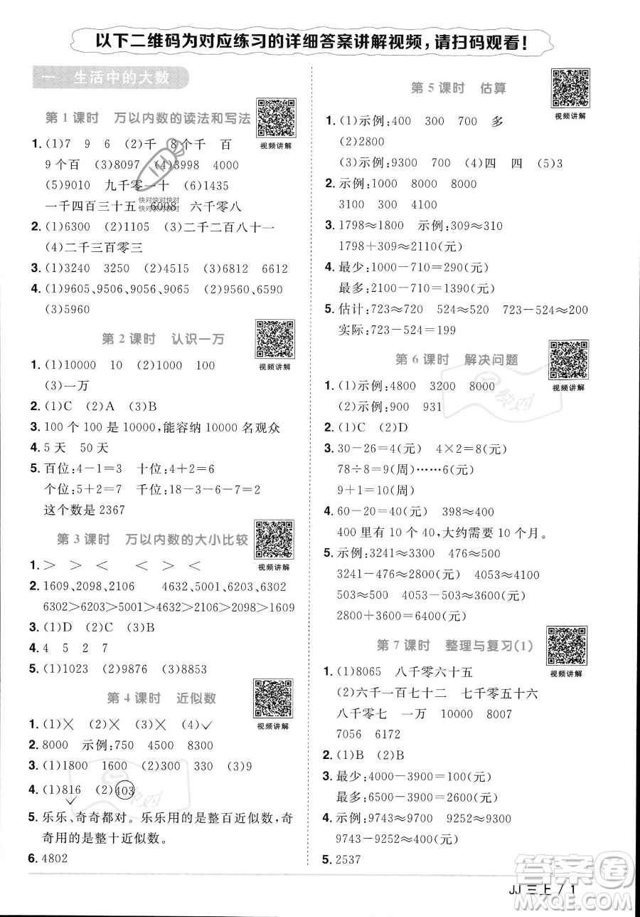 江西教育出版社2023年秋季陽(yáng)光同學(xué)課時(shí)優(yōu)化作業(yè)三年級(jí)上冊(cè)數(shù)學(xué)冀教版答案