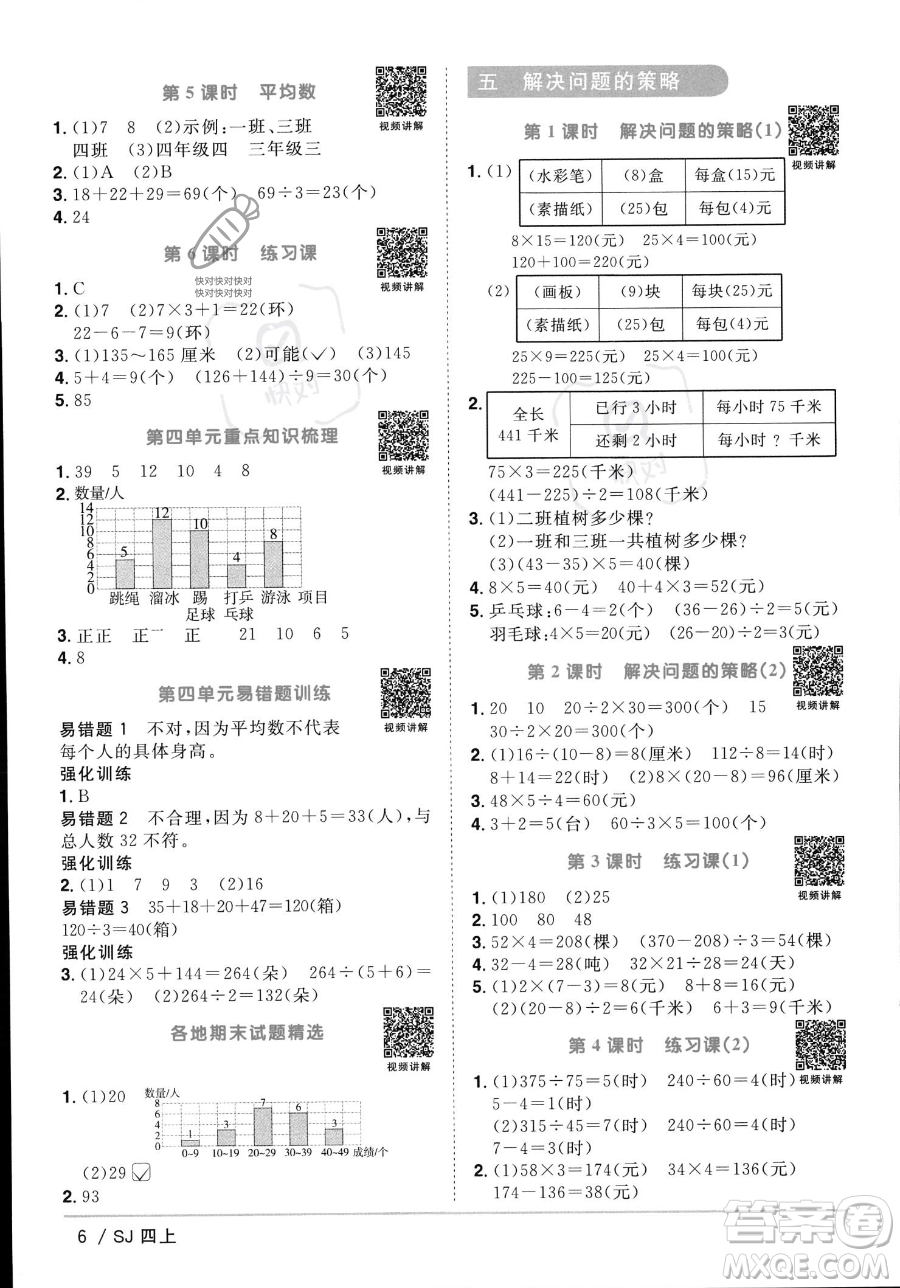 江西教育出版社2023年秋季陽光同學課時優(yōu)化作業(yè)四年級上冊數(shù)學蘇教版答案