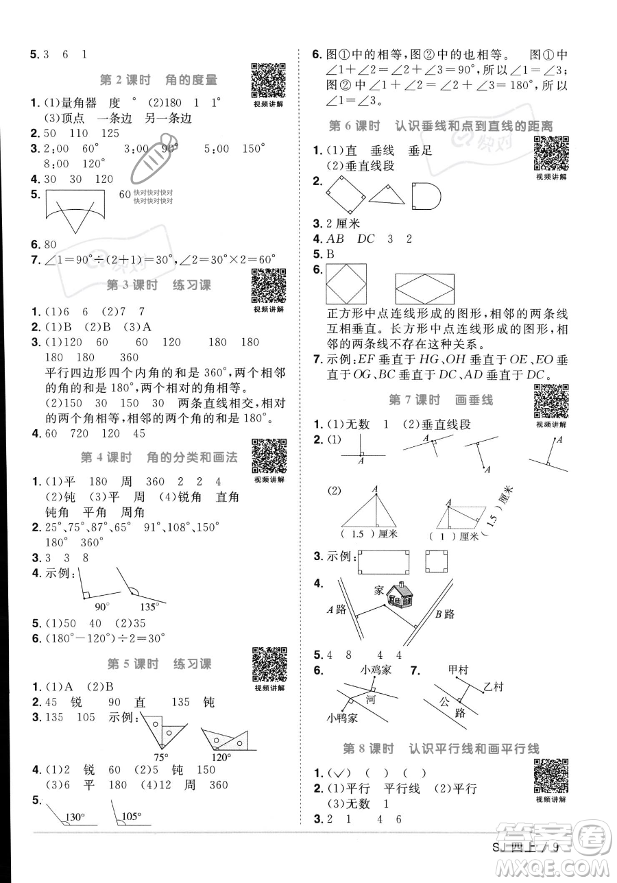 江西教育出版社2023年秋季陽光同學課時優(yōu)化作業(yè)四年級上冊數(shù)學蘇教版答案