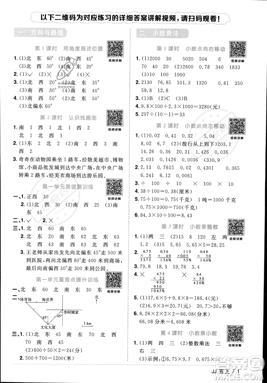 江西教育出版社2023年秋季陽光同學(xué)課時優(yōu)化作業(yè)五年級上冊數(shù)學(xué)冀教版答案