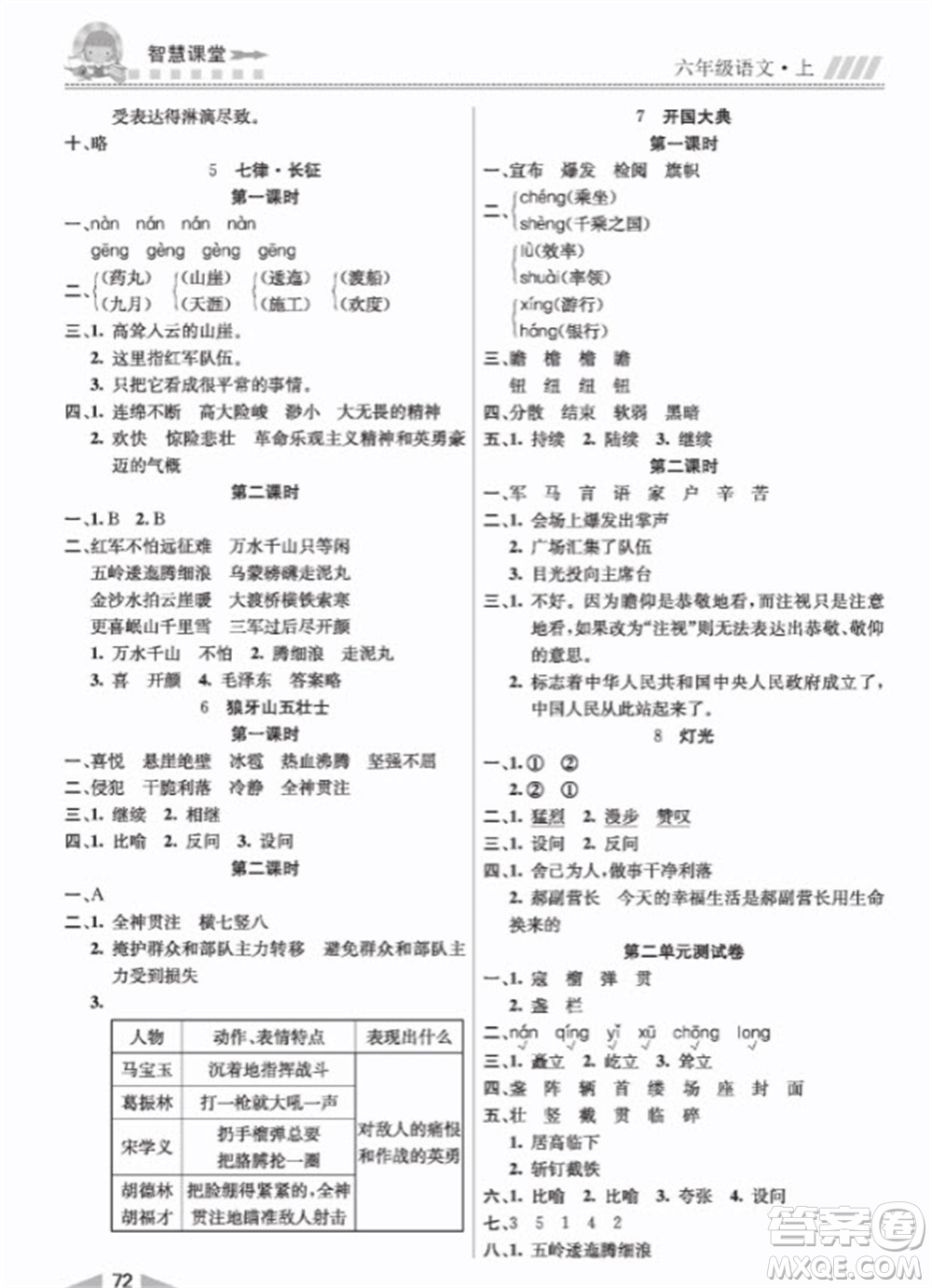 云南科技出版社2023秋智慧課堂同步講練測(cè)六年級(jí)語文上冊(cè)人教版參考答案