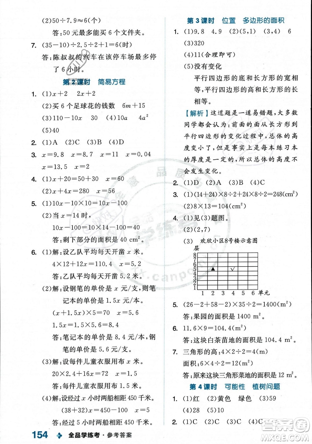 開明出版社2023年秋季全品學(xué)練考五年級上冊數(shù)學(xué)人教版答案