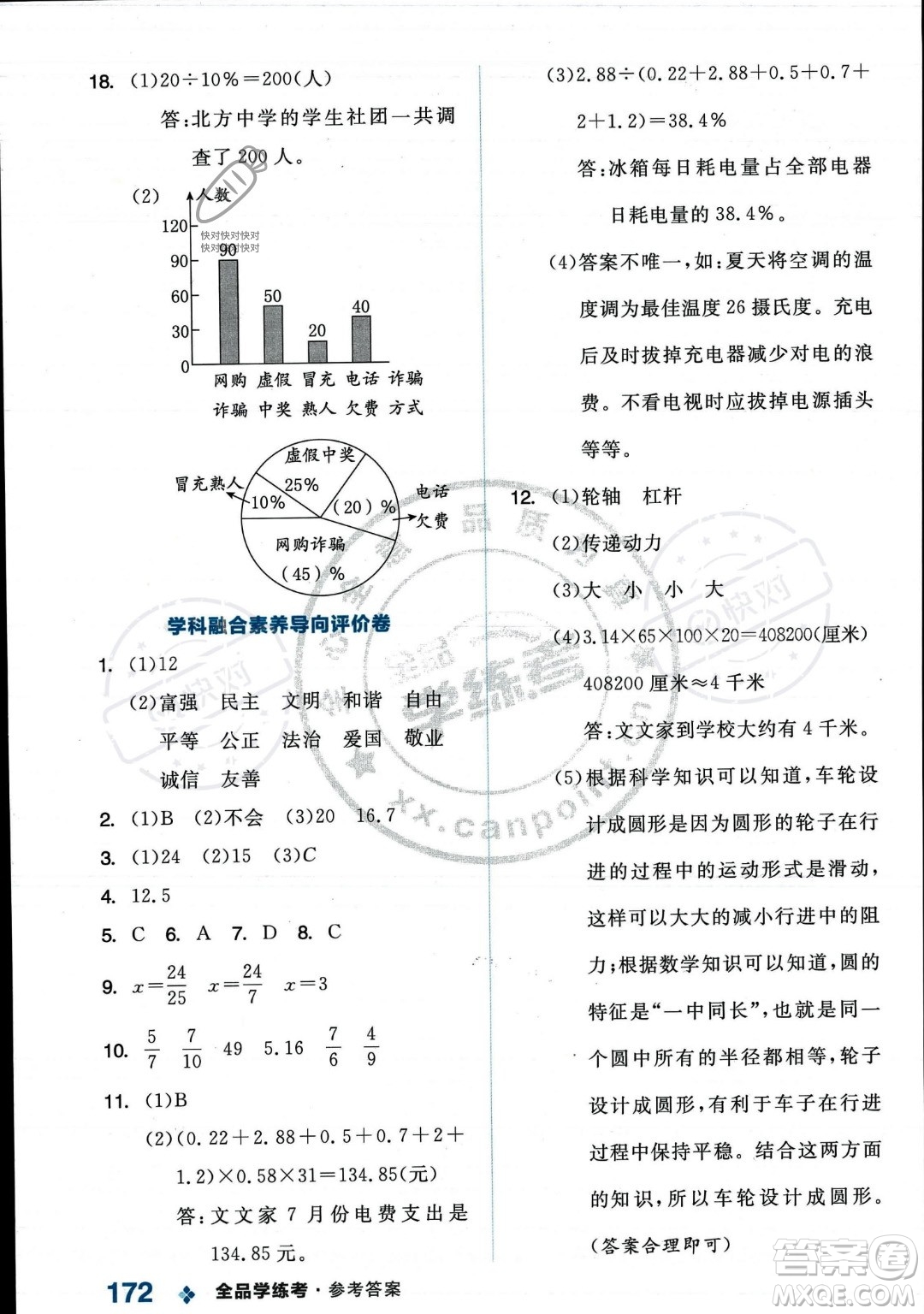 開明出版社2023年秋季全品學(xué)練考六年級(jí)上冊(cè)數(shù)學(xué)人教版答案