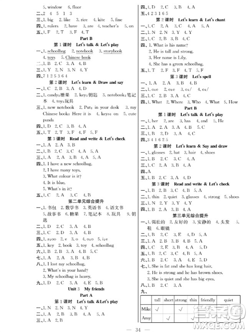 合肥工業(yè)大學(xué)出版社2023年秋課堂制勝課時(shí)作業(yè)四年級(jí)英語(yǔ)上冊(cè)人教版參考答案