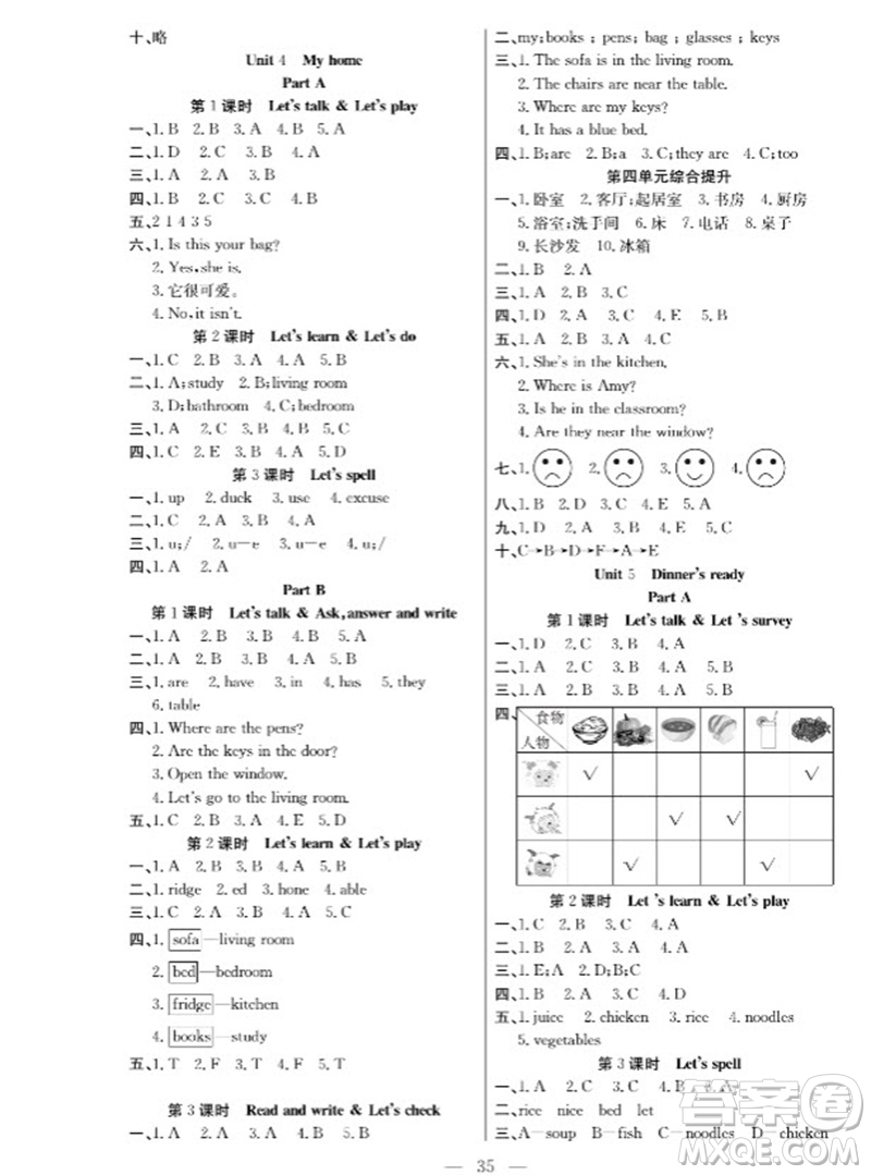 合肥工業(yè)大學(xué)出版社2023年秋課堂制勝課時(shí)作業(yè)四年級(jí)英語(yǔ)上冊(cè)人教版參考答案