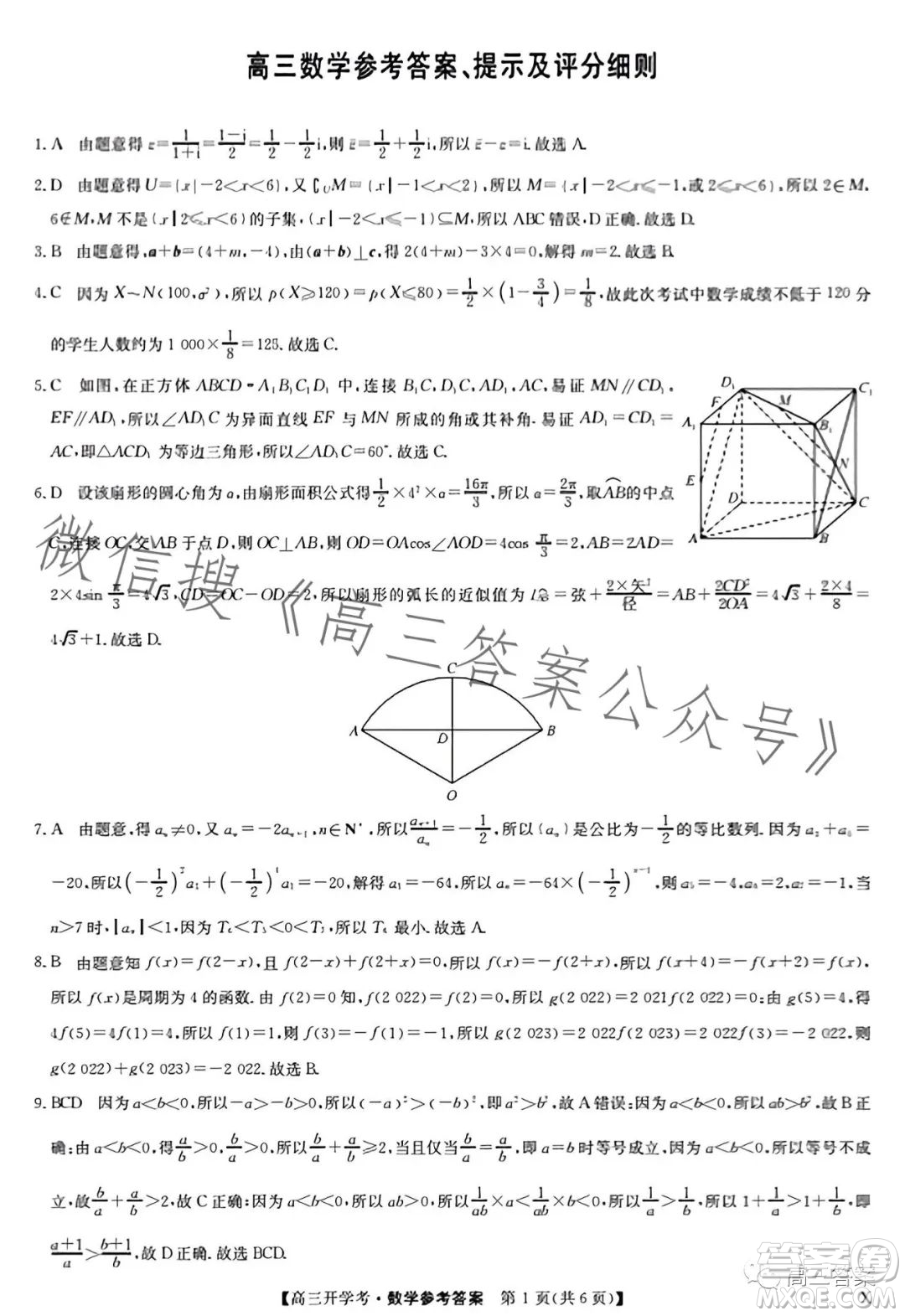 2024九師聯(lián)盟高三開學(xué)考數(shù)學(xué)試卷答案