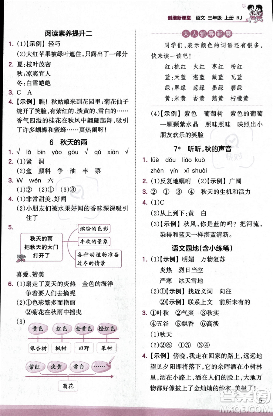 江西人民出版社2023年秋季王朝霞創(chuàng)維新課堂三年級(jí)上冊(cè)語(yǔ)文人教版答案