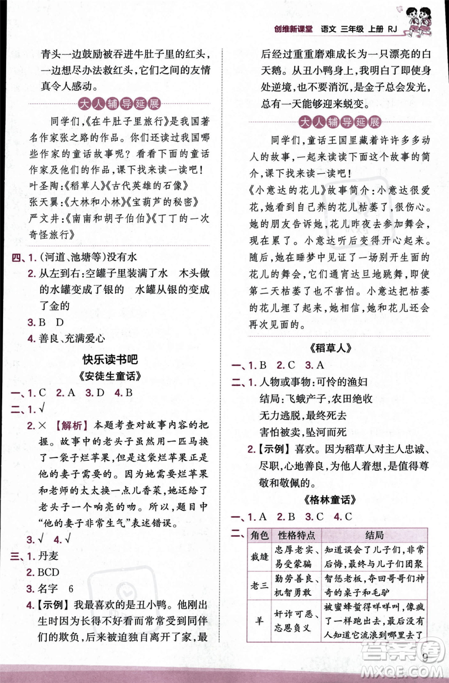 江西人民出版社2023年秋季王朝霞創(chuàng)維新課堂三年級(jí)上冊(cè)語(yǔ)文人教版答案