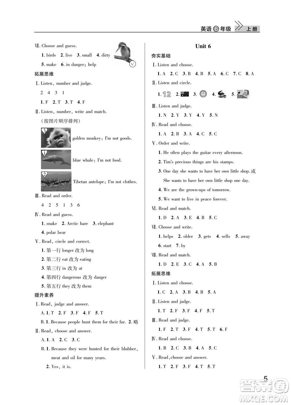 武漢出版社2023年秋智慧學習天天向上課堂作業(yè)六年級英語上冊劍橋版參考答案