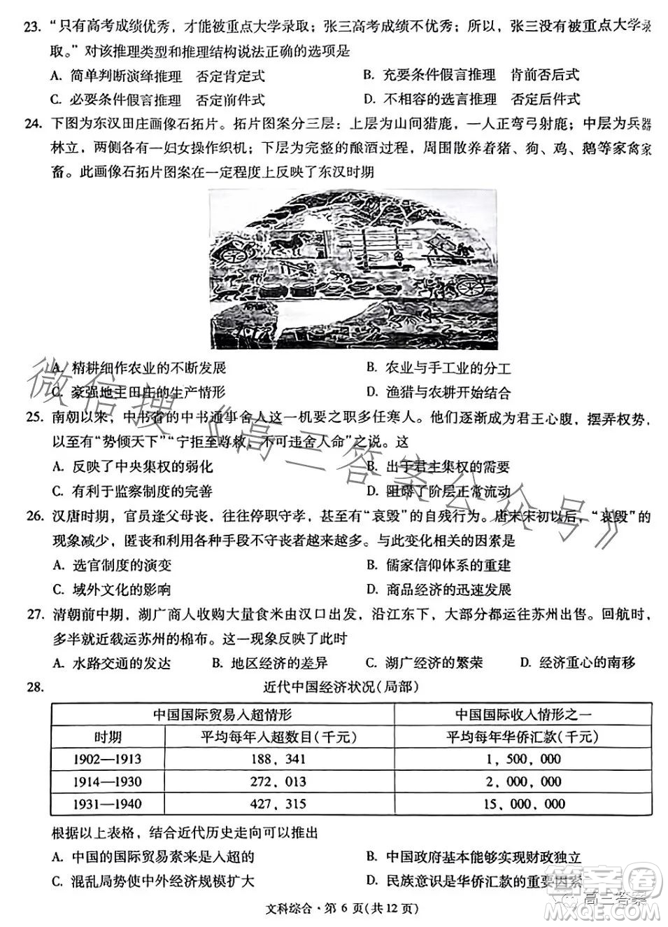 昆明市第一中學(xué)2024屆高中新課標(biāo)高三第一次摸底測試文科綜合答案