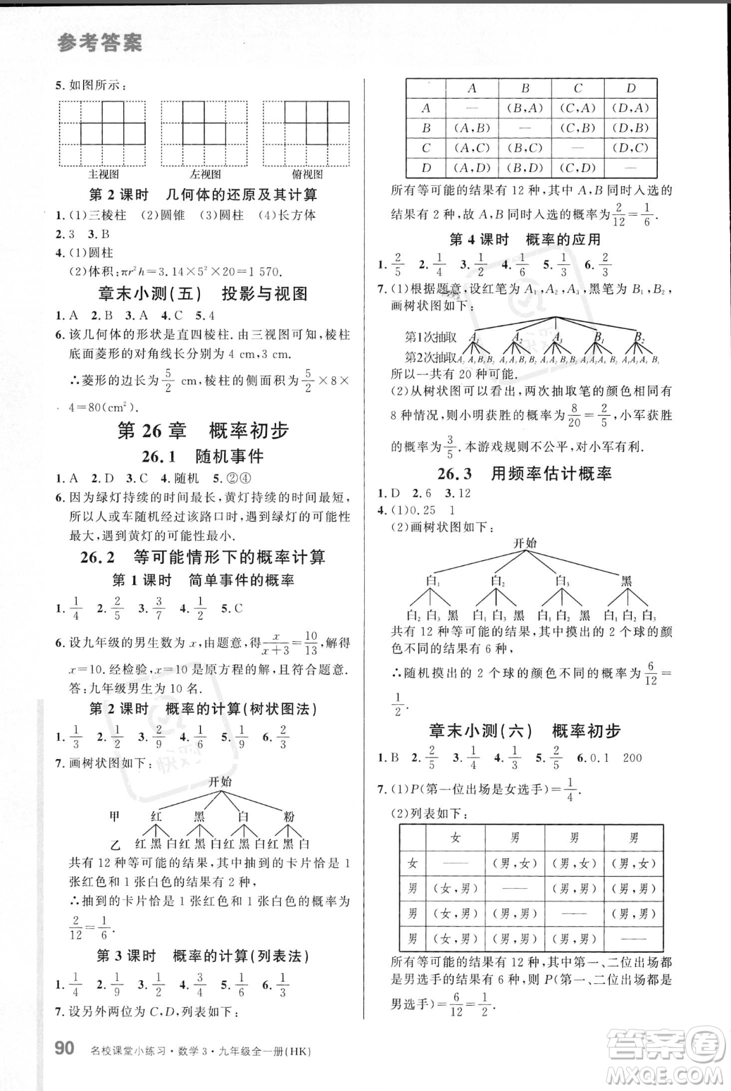 廣東經(jīng)濟(jì)出版社2023年秋名校課堂小練習(xí)九年級全一冊數(shù)學(xué)滬科版答案