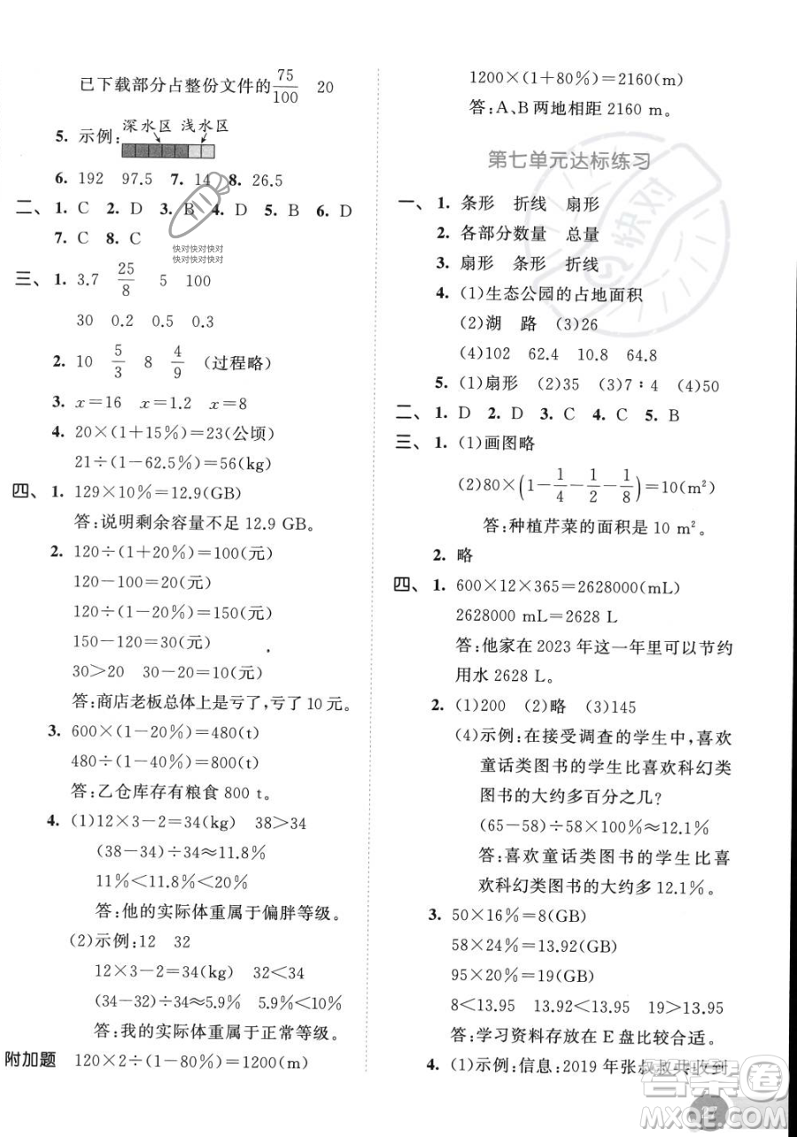 教育科學(xué)出版社2023年秋53天天練六年級上冊數(shù)學(xué)人教版答案