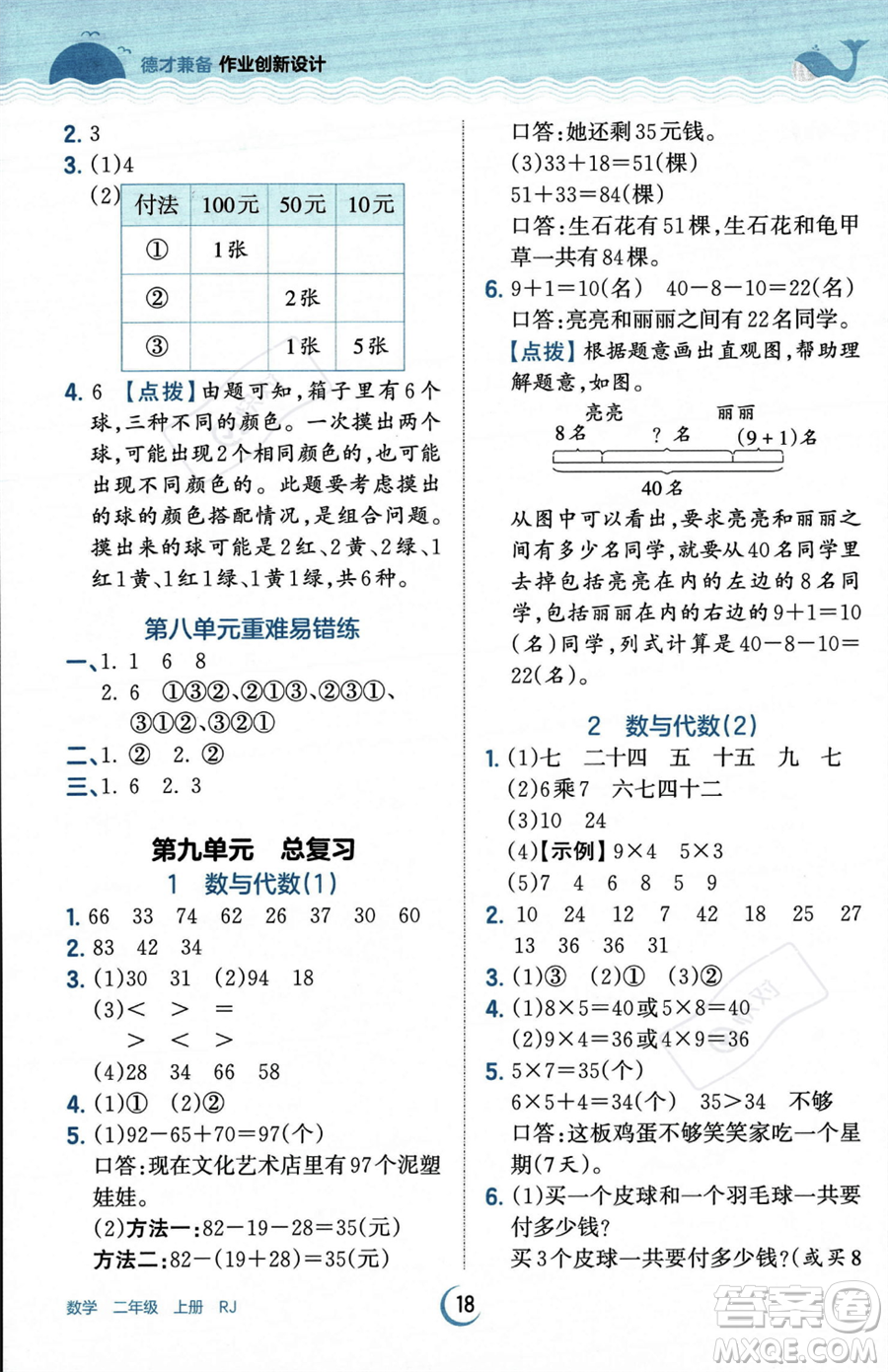 江西人民出版社2023年秋王朝霞德才兼?zhèn)渥鳂I(yè)創(chuàng)新設計二年級上冊數(shù)學人教版答案