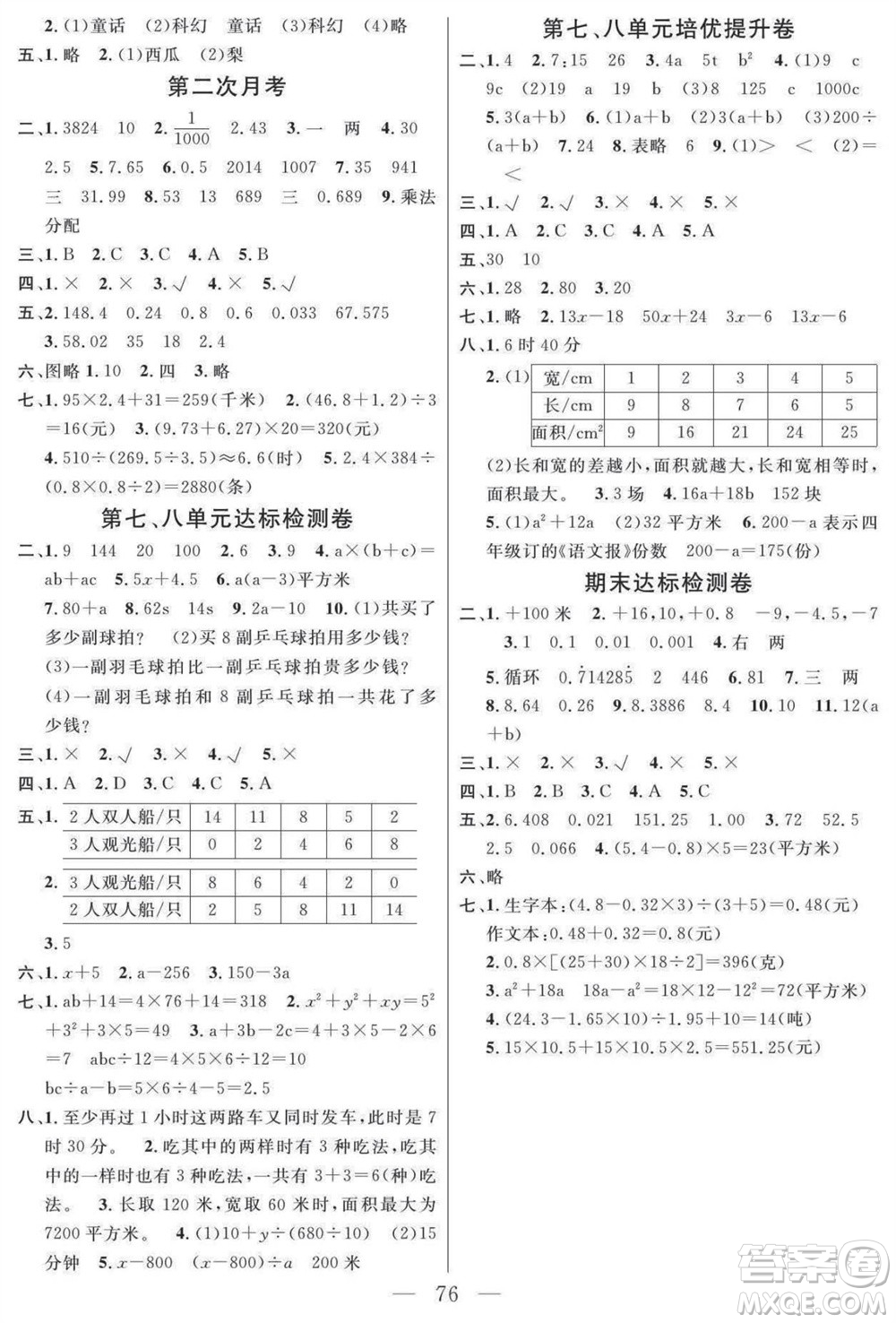 陽(yáng)光出版社2023年秋名師面對(duì)面大試卷五年級(jí)數(shù)學(xué)上冊(cè)蘇教版參考答案